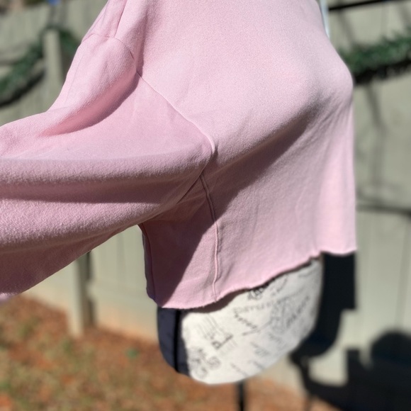 Pink Crop Sweatshirt In Pink With Flowers On The Sleeve - Picture 3 of 7